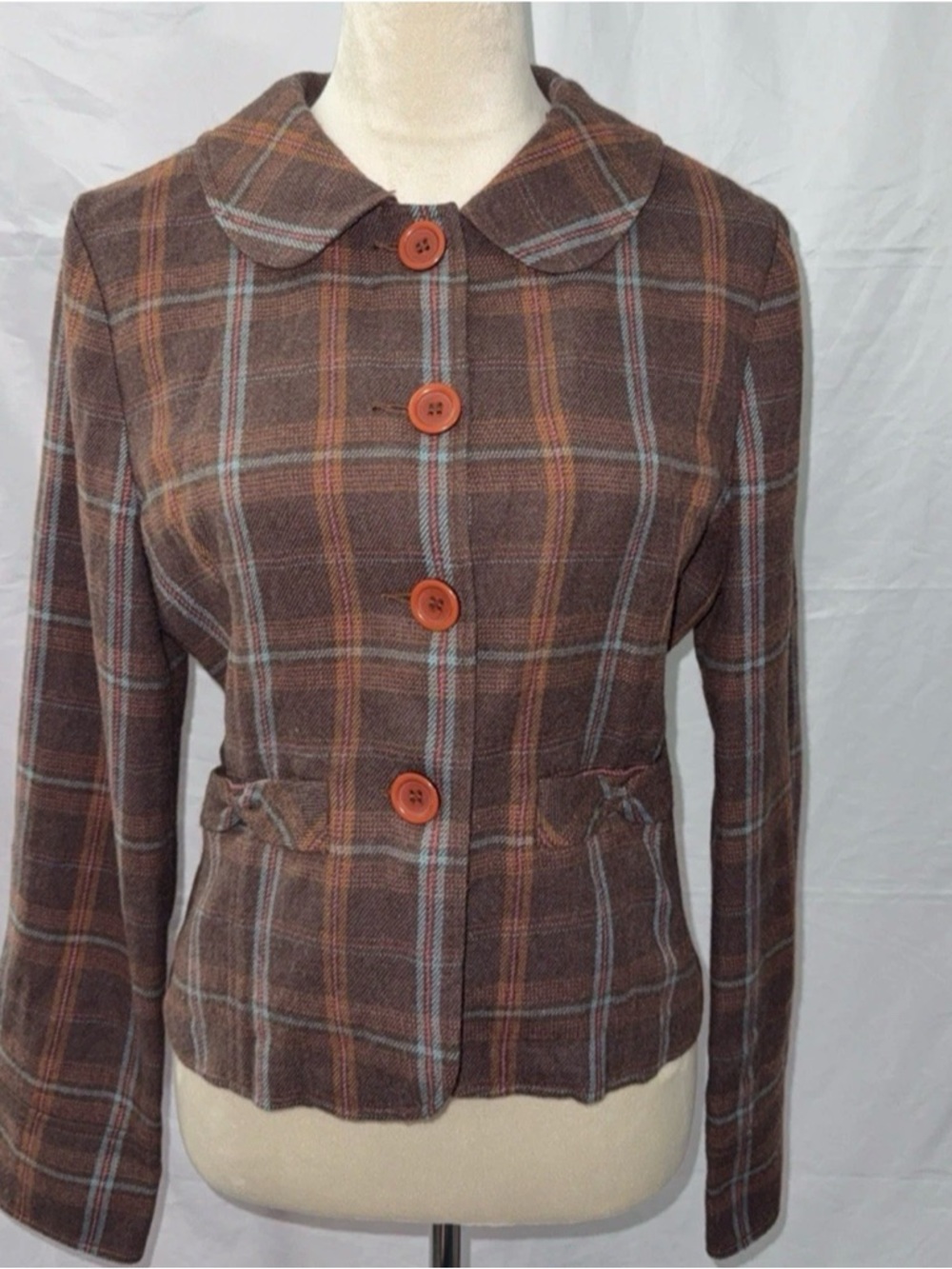 Frenchi Brown Plaid Button-Front Blazer
